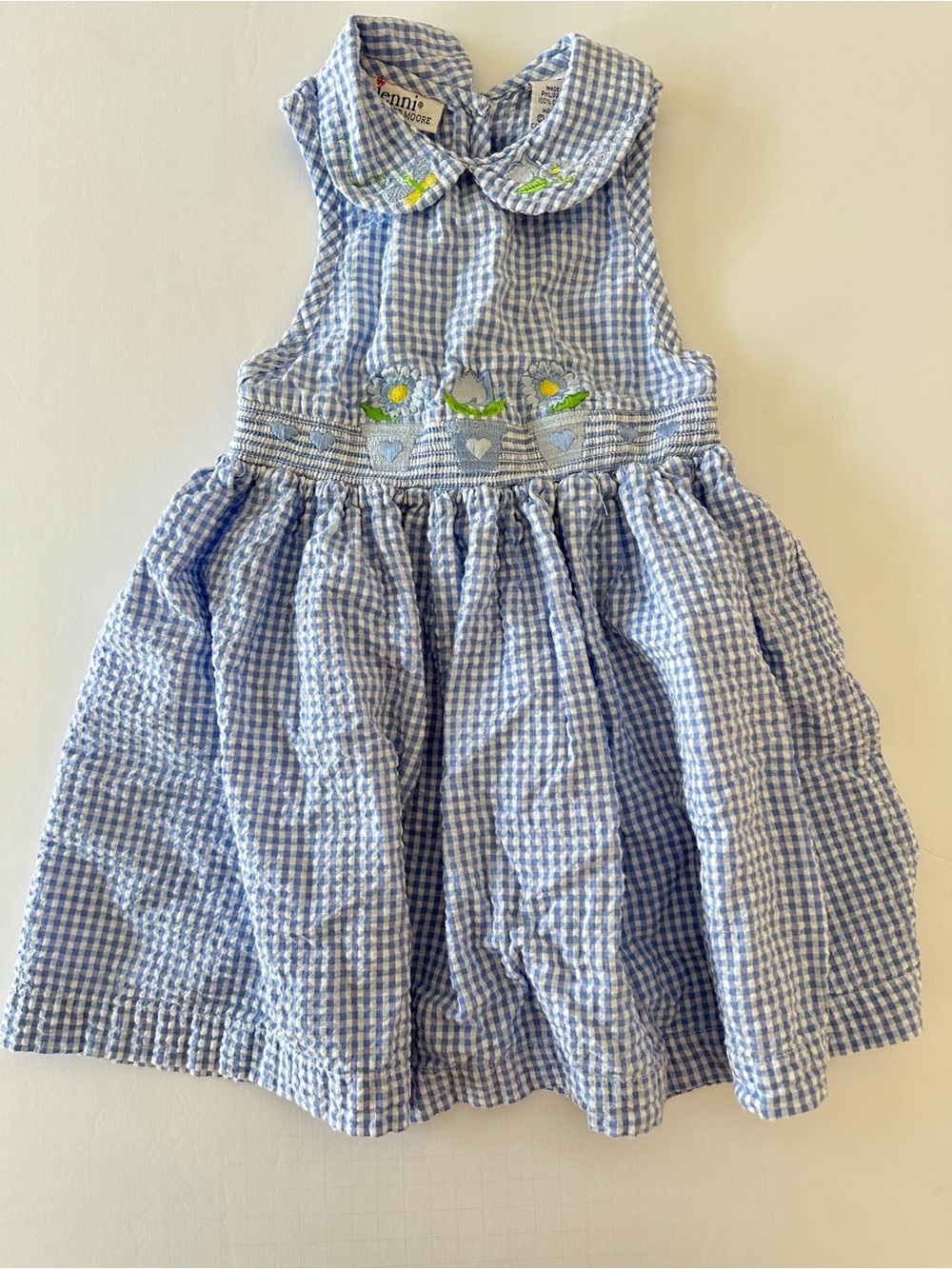 Jenni By Jennifer Moore Girls Blue White Smocked Dress W Floral Embroidery 5T